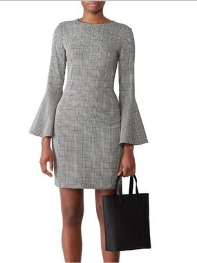 🎉New Lauren Ralph Lauren Gray Plaid Bell-Sleeve Sheath Dress